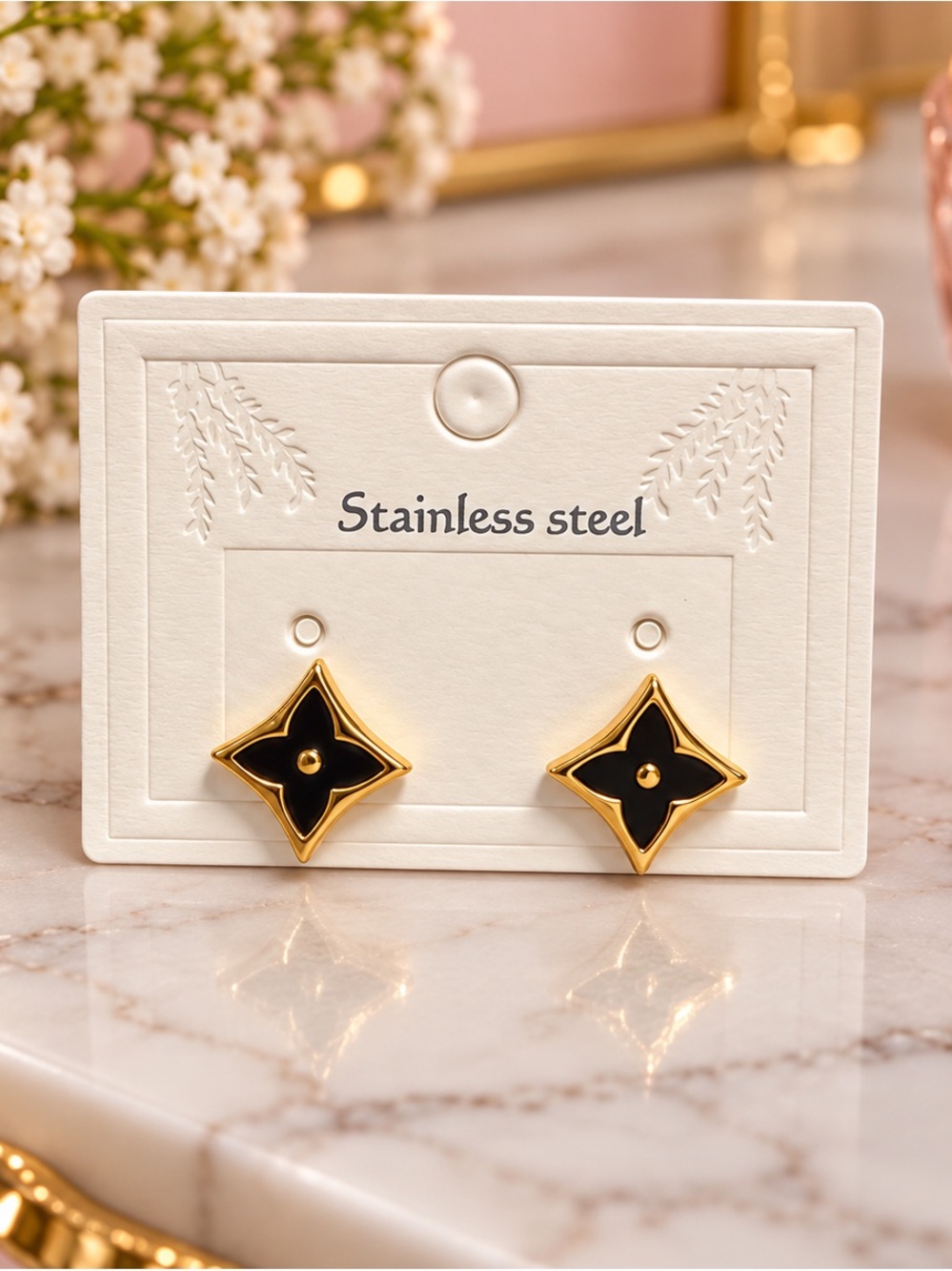 Gold plated unbranded and Black Stainless Steel Star Stud Earrings